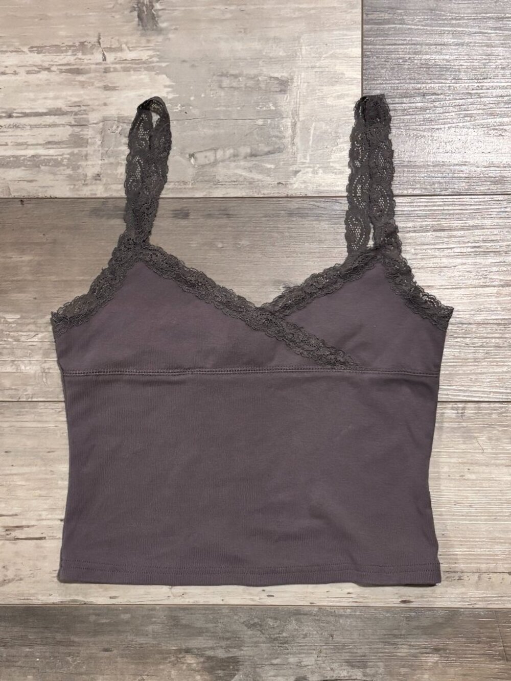 Edikted Brown Lace Trim Cami One Size XS S Crop Tank Soft Stretch Y2K